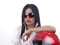 Asian biker girl with a helmet Royalty Free Stock Photo