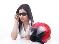 Asian biker girl with a helmet Royalty Free Stock Photo