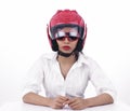 Asian biker girl wearing a helmet Royalty Free Stock Photo