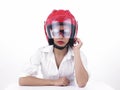 Asian biker girl wearing a helmet Royalty Free Stock Photo