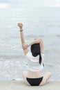 Asian Bikini Model poses at beach Royalty Free Stock Photo