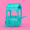 Asian Blue Street Food Meatball Noodle Cart with Chairs in Duotone Style. 3d Rendering