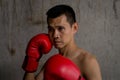 Asian boxer with red glove standing Royalty Free Stock Photo