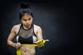 Asian boxer woman wearing bandage strap on wrist Royalty Free Stock Photo