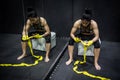 Asian boxer woman wearing yellow strap on wrist Royalty Free Stock Photo