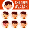 Asian Boy Avatar Set Kid Vector. Primary School. Face Emotions. School Student. Kiddy, Birth. Advertisement, Greeting Royalty Free Stock Photo