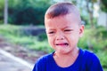 Asian boy crying on the street Royalty Free Stock Photo