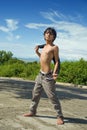 Asian boy fashion pose outdoors Royalty Free Stock Photo