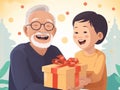 asian boy give gift to grandapa, new year birthday concept,ai generated