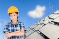 Asian boy with Group of Solar panel system Royalty Free Stock Photo