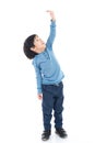 Asian Boy growing tall and measuring himself Royalty Free Stock Photo