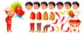 Asian Boy Kindergarten Kid Vector. Animation Creation Set. Face Emotions, Gestures. Dragon, Festival. Traditional