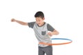 Asian boy playing with the hulahoop on a white Royalty Free Stock Photo