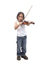Asian boy playing violin in undershirt Royalty Free Stock Photo