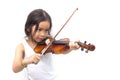 Asian boy playing violin in undershirt Royalty Free Stock Photo
