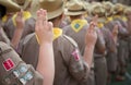 Asian boy scouts oath explained in camp activities as part of the study. Royalty Free Stock Photo