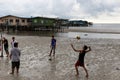 Asian Boy Serving Volleyball Sea Side Town Poor Young Man Poverty Residential