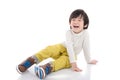 Asian boy sitting on white background isolated