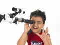 Asian boy with telescope Royalty Free Stock Photo