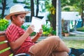 Asian boy watching a tablet Royalty Free Stock Photo