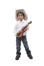 Asian boy wearing a cowboy hat holding a violin Royalty Free Stock Photo