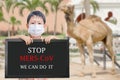 Asian boy wearing mask with text Royalty Free Stock Photo