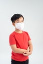 Asian boy wearing mouth mask against air Pollution atmosphere for protect from flu or disease healthcare concept Royalty Free Stock Photo