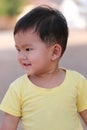 Asian boy in yellow dress and he smiled are happy. Royalty Free Stock Photo