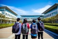 Asian boys and girls return to school, generated with ai