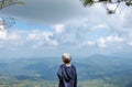 Asian boys see the mountains and the sky at Phu Rua National Park in Loei. Royalty Free Stock Photo