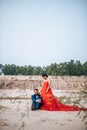 Asian bride and Caucasian groom have romance time and happy