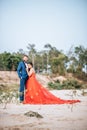 Asian bride and Caucasian groom have romance time and happy