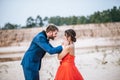 Asian bride and Caucasian groom have romance time and happy