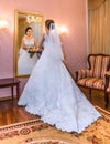 Asian bride and mirror Royalty Free Stock Photo
