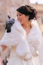 Asian bride with pigeon Royalty Free Stock Photo
