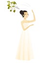 Asian bride tossing a bouquet of flowers. Royalty Free Stock Photo