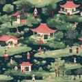Asian building style seamless pattern. AI Generated