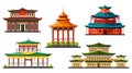 Asian buildings, Chinese temples and pagodas icons Royalty Free Stock Photo