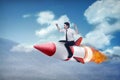 Asian business man flying ride rocket Royalty Free Stock Photo
