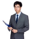 Asian business man hold clipboard Royalty Free Stock Photo