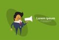 Asian Business Man Hold Megaphone Or Loudspeaker Announcement Concept