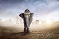 Asian business man riding elephant Royalty Free Stock Photo