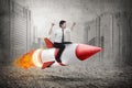 Asian business man riding rocket Royalty Free Stock Photo