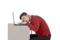 Asian business man sleeping working with laptop Royalty Free Stock Photo