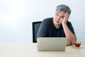Asian business middle-aged man, is thinking, stressed and upset Royalty Free Stock Photo