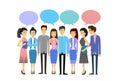 Asian Business People Group Casual Crowd With Chat Bubble Social Network Communication Concept Flat