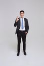 asian business people man good looking in studio. portrait businessman in grey suit confident show okay gesture, approve plan Royalty Free Stock Photo