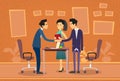 Asian Business People Meeting Businessman Shake Hand Discussing Office Desk Flat