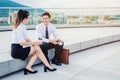 Asian Business people talking outside office after work Royalty Free Stock Photo