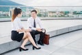 Asian Business people talking outside office after work Royalty Free Stock Photo